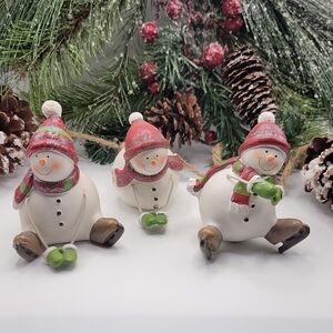 Festive Snowman Figurine Set Of 3- Red and Green Accents Unbranded